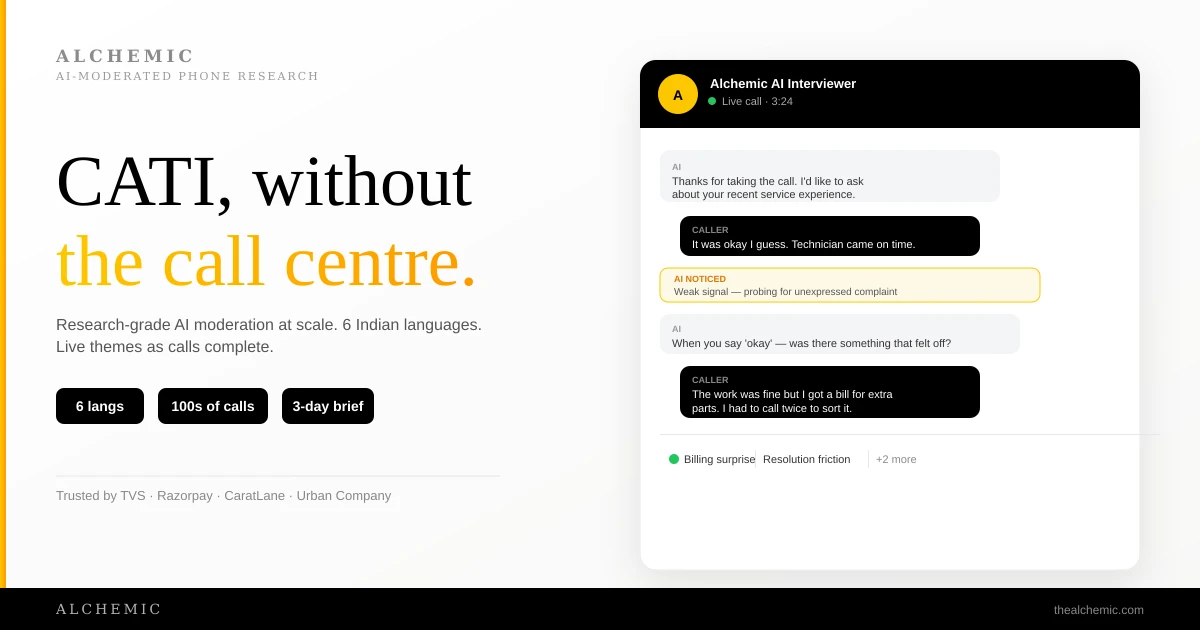 AI Phone Research — Replace CATI with AI Moderation at Scale | Alchemic